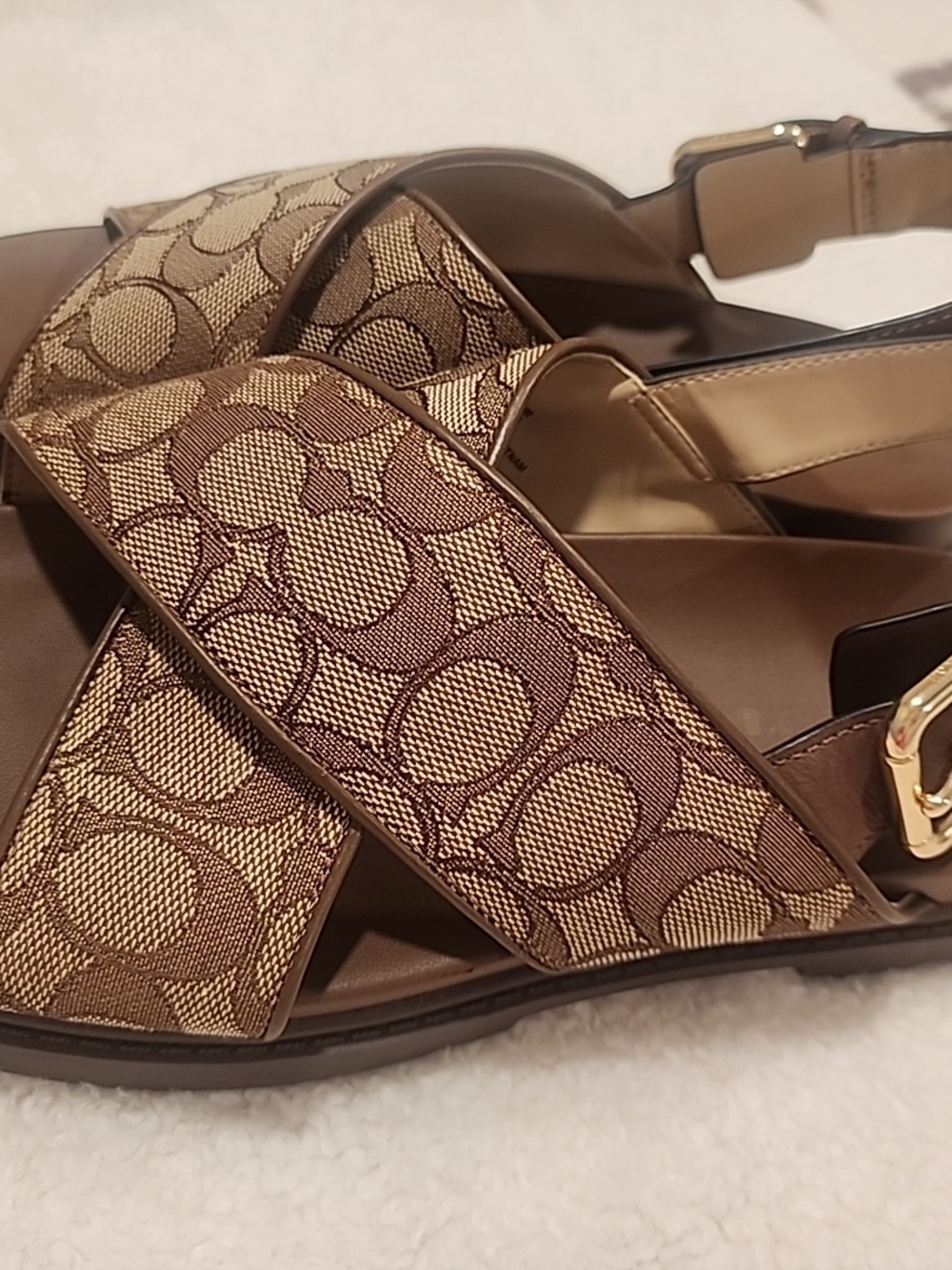 Coach Brown Signature Jacquard Crossband Slingback Sandals Sz 9b Excellent Cond. - Picture 2 of 7